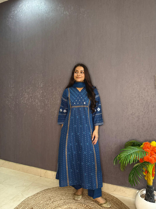 Jamdani Mirror cotton A line suit set
