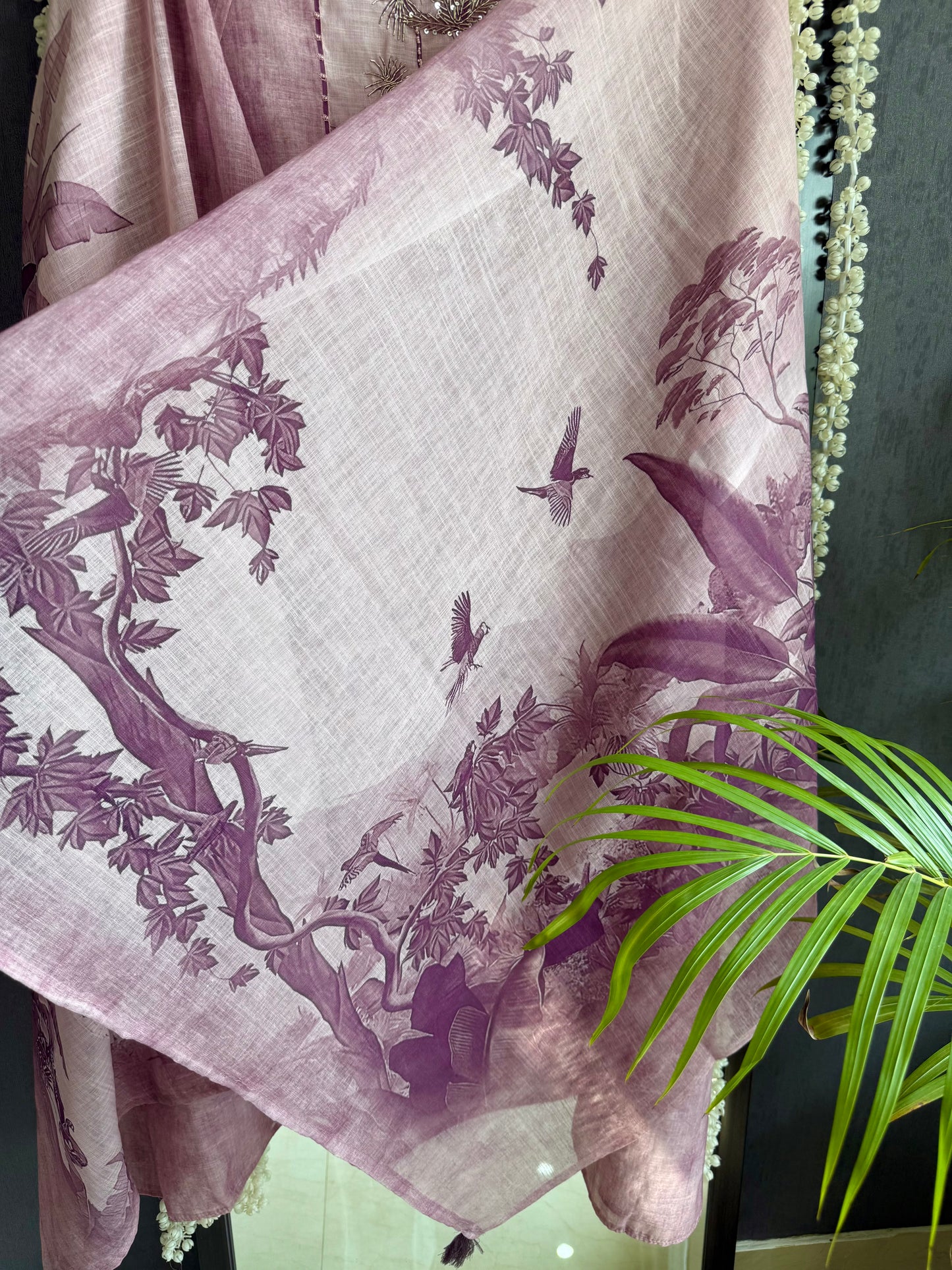 Linen flamingos handwork suit