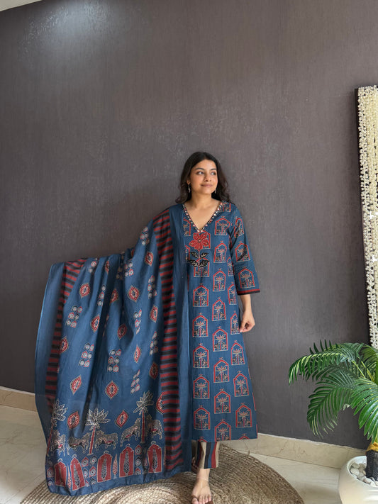 Pure cotton ajrakh pichwai suit set