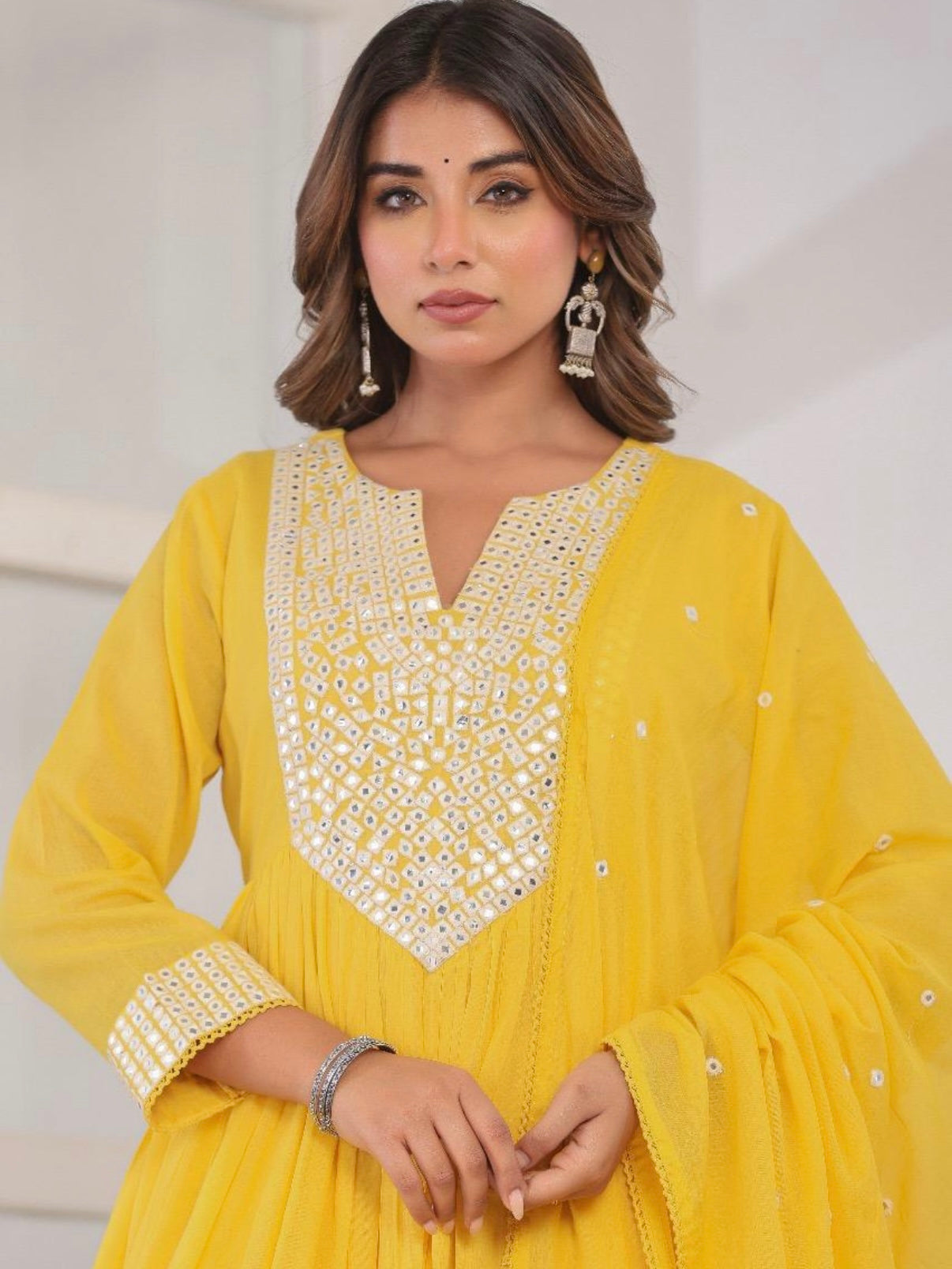 Mal cotton mirror embroidered Anarkali