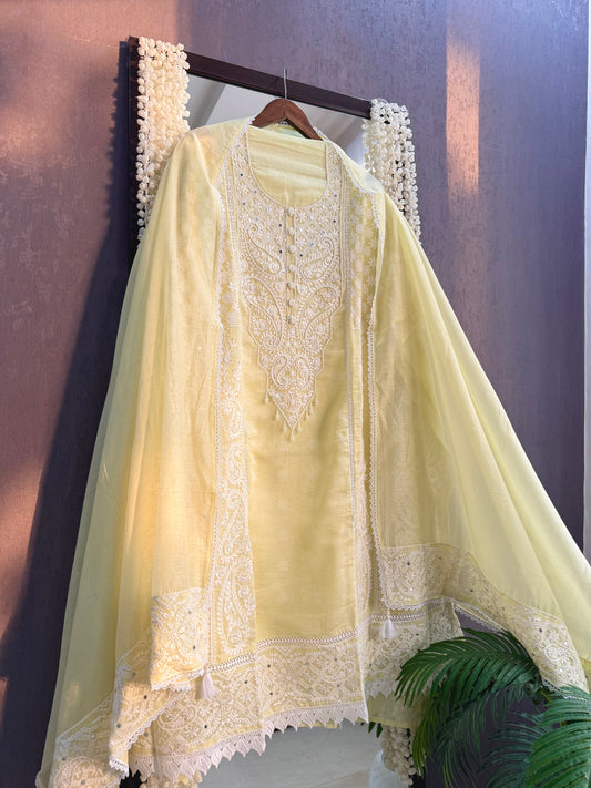 Luxurious Mul chanderi lucknowi handwork suit
