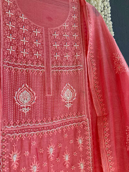Luxurious Mul chanderi lucknowi handwork suit