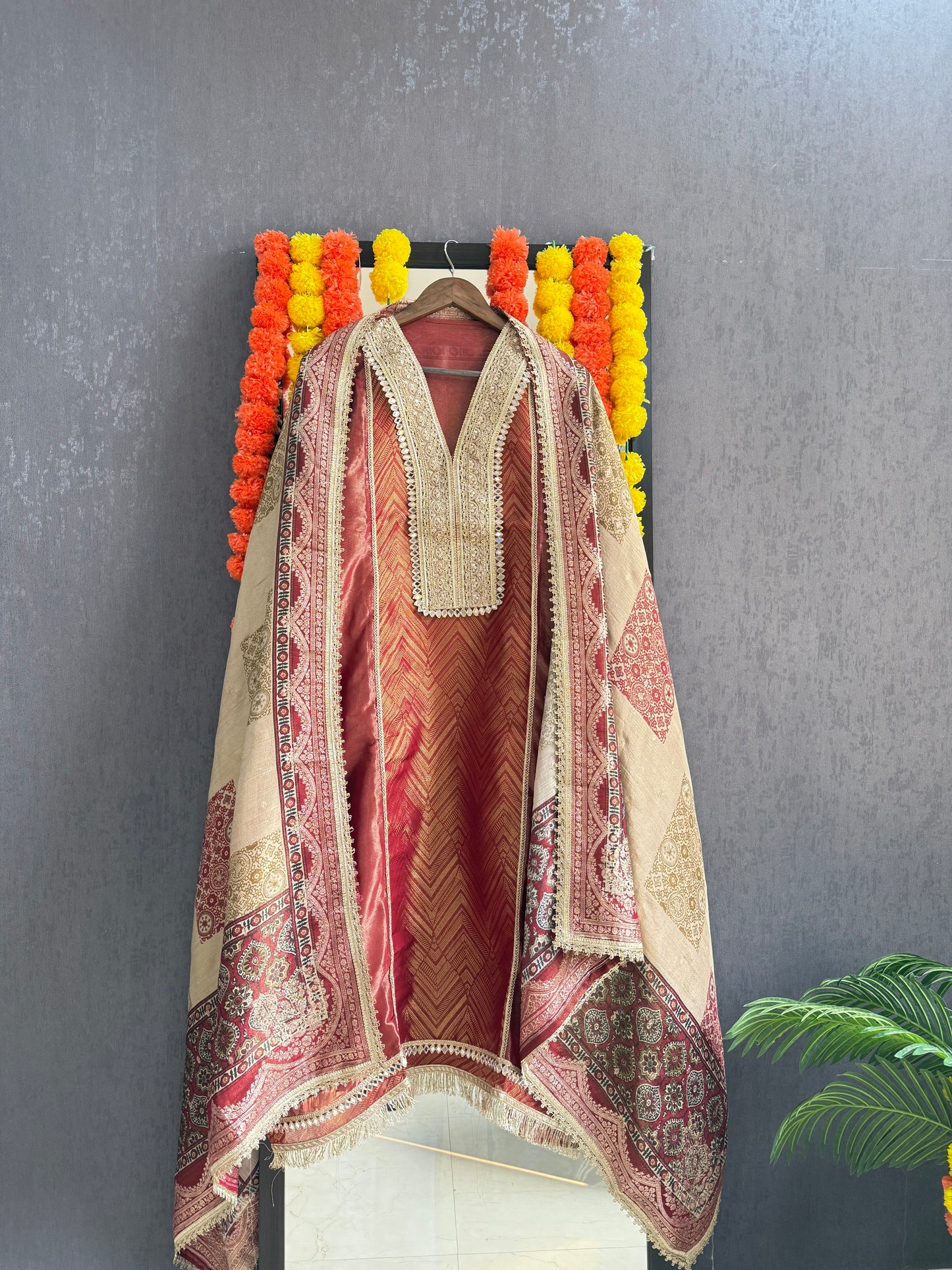 Luxurious Tissue silk Aari work suit