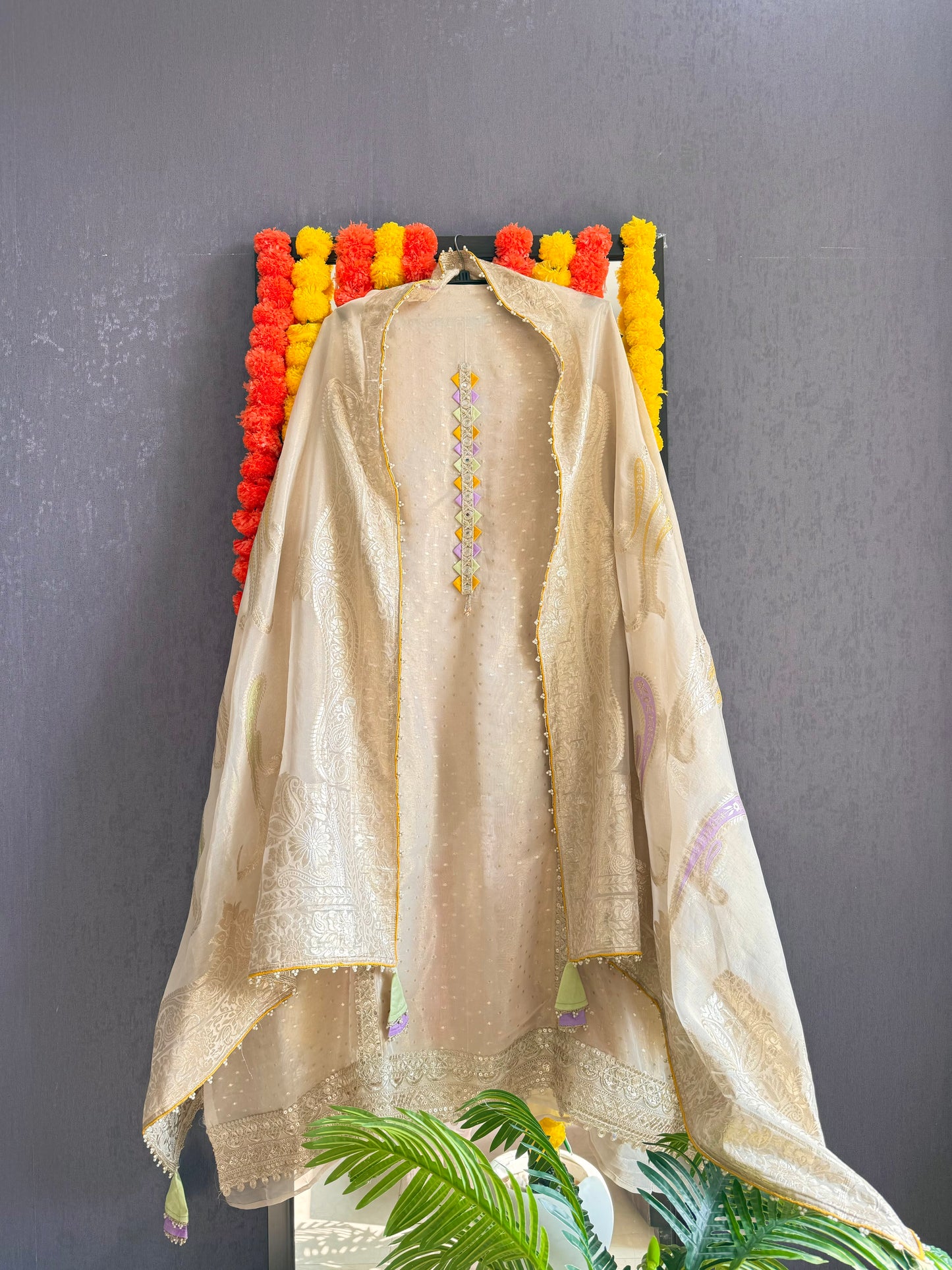 Luxurious aari work Tissue Benarsi silk suit