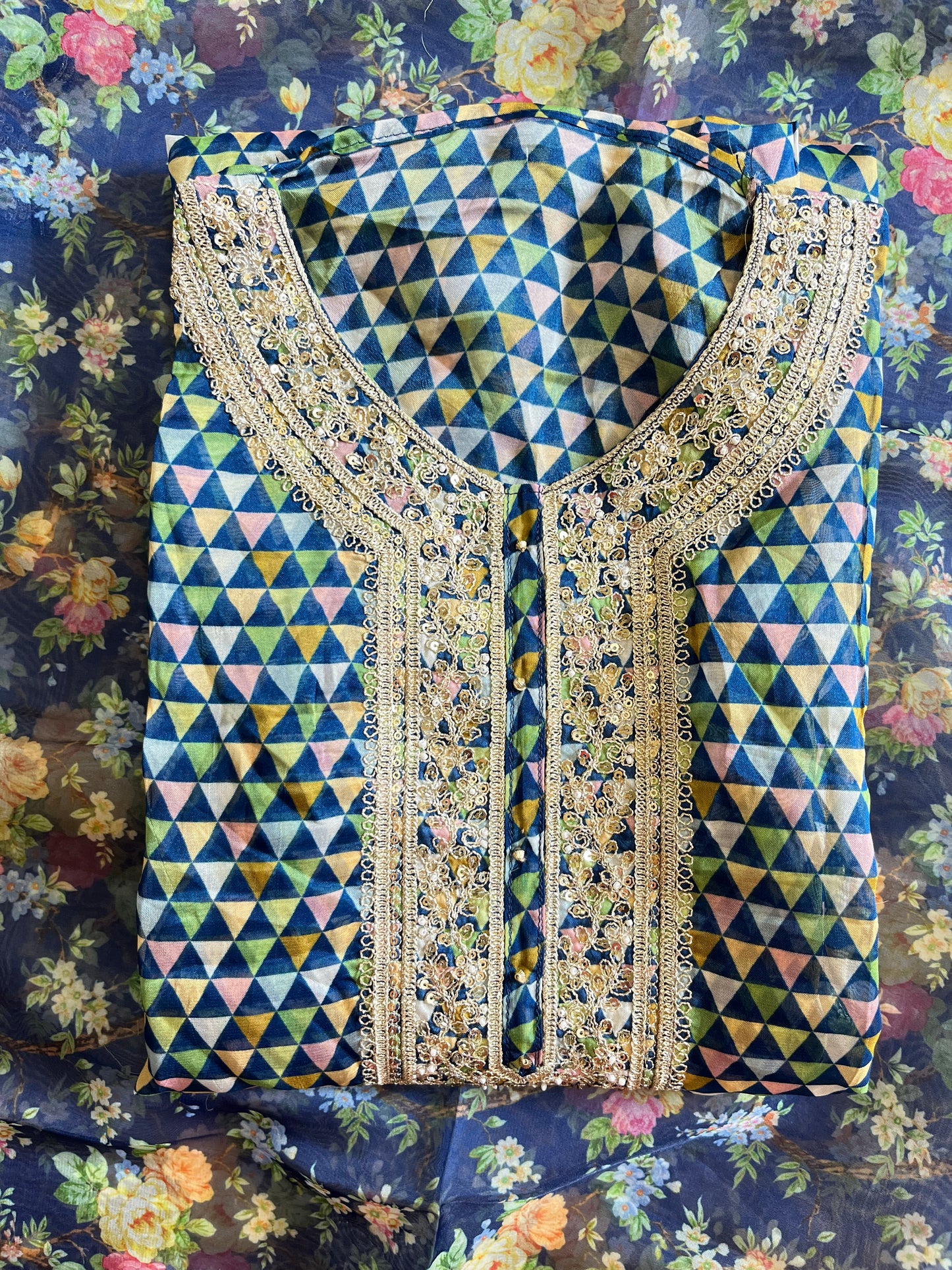 Aari work pearlwork organza suits