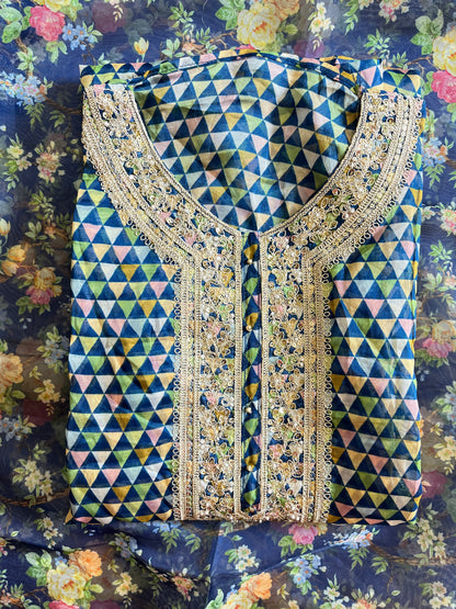 Aari work pearlwork organza suits