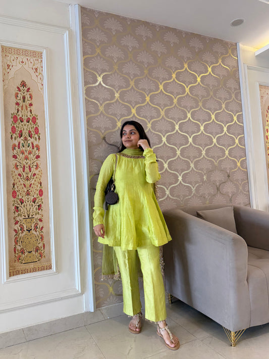 Mul Chanderi Mukaish Anarkali set