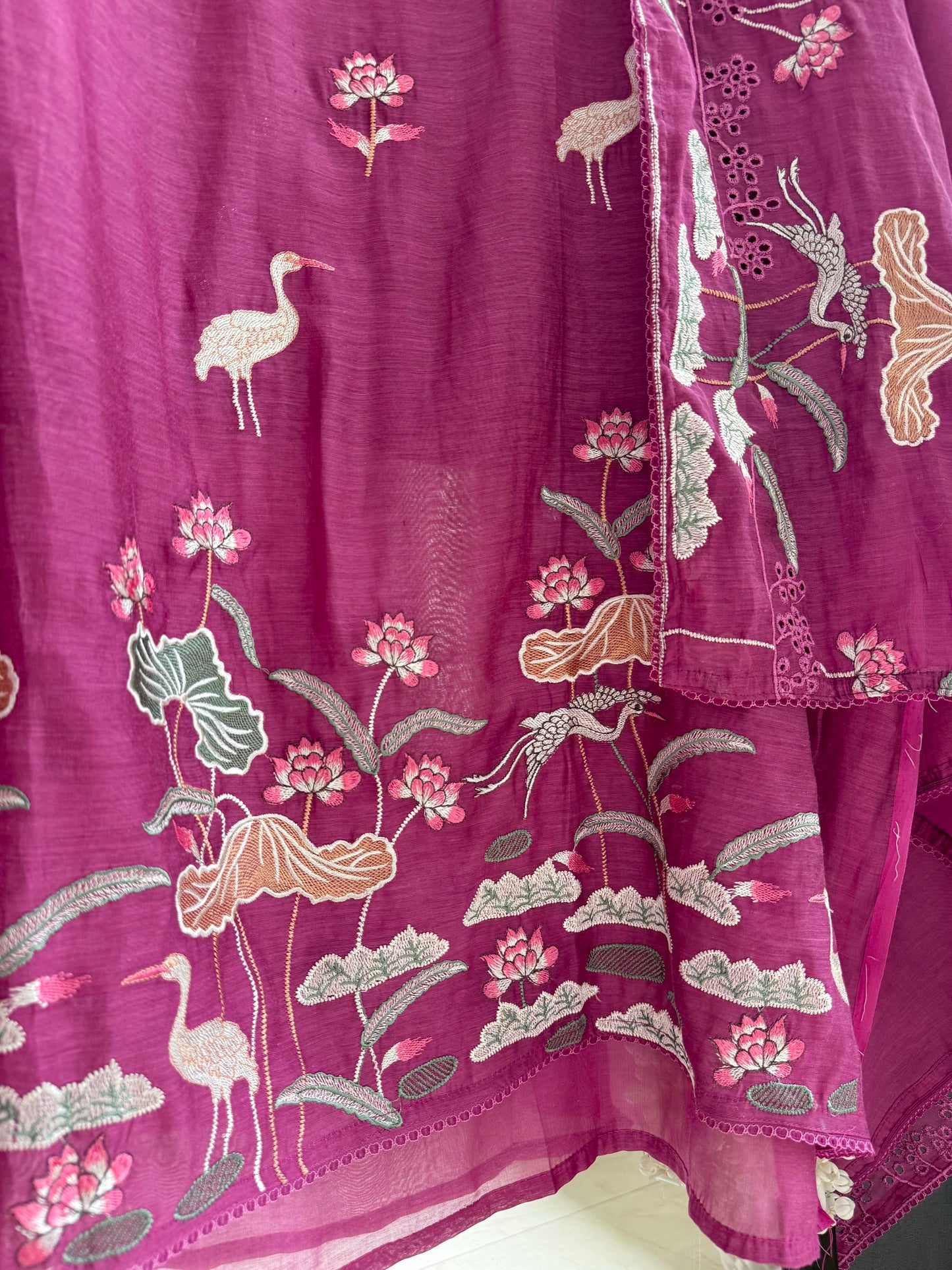 Luxurious Mul chanderi flamingos suit