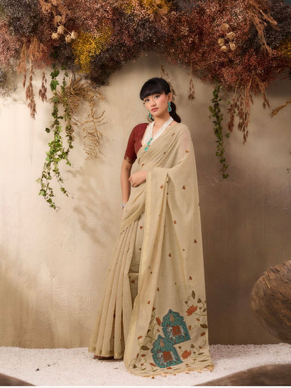 Pichwai Jamdani Linen saree