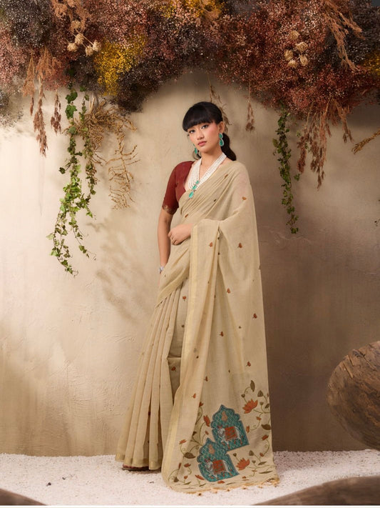 Pichwai Jamdani Linen saree
