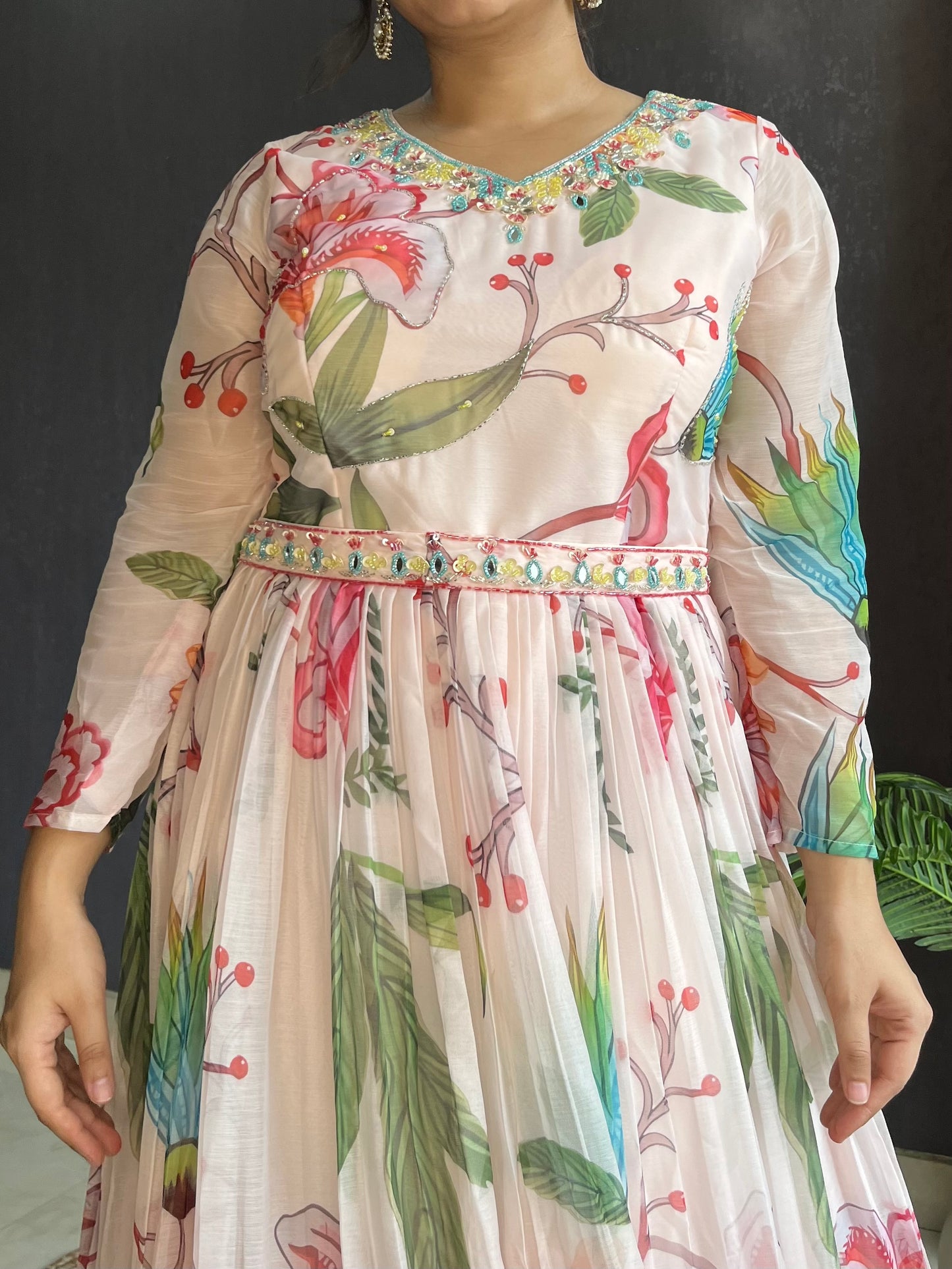 Floral handwork Anarkali dress