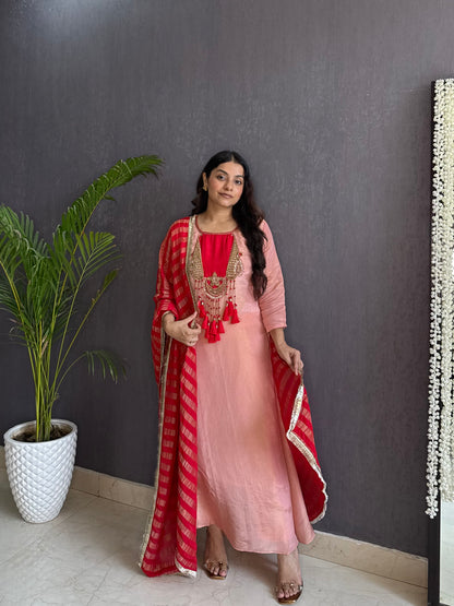 Tissue silk zardozi suit set