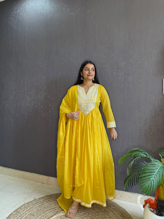 Mal cotton mirror embroidered Anarkali
