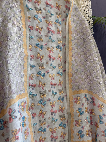 Linen butterflies kantha work suit