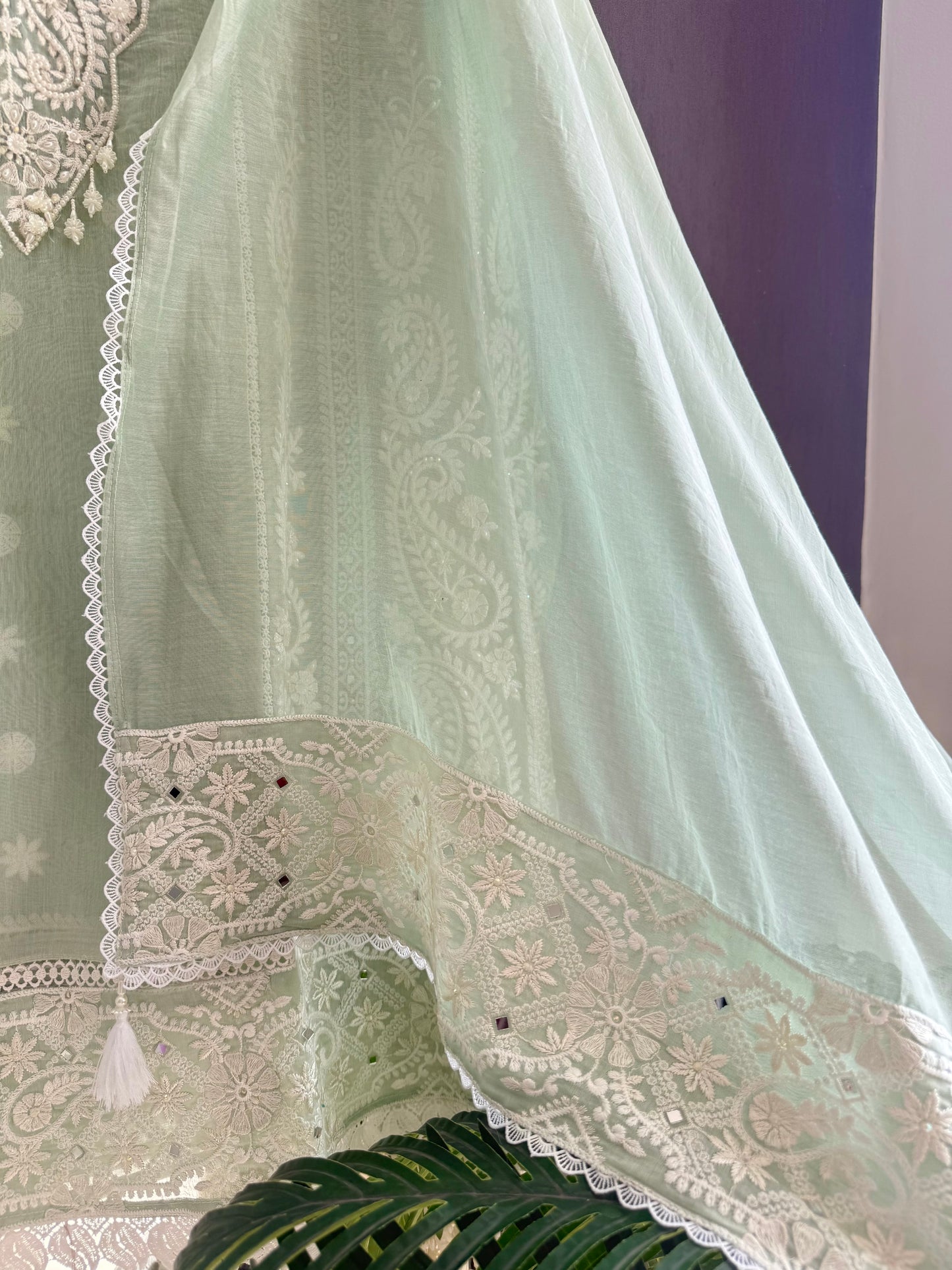 Luxurious Mul chanderi lucknowi handwork suit
