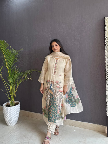Linen peacock kurta set