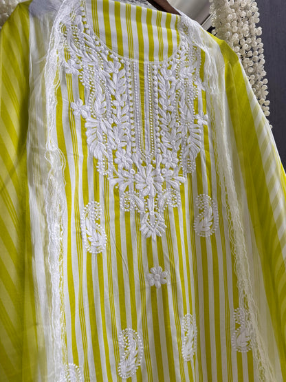 Striped cotton Lucknowi suit