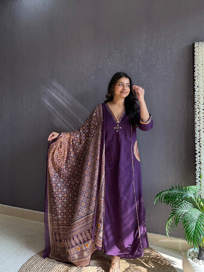 Pure cotton ajrakh A line suit set