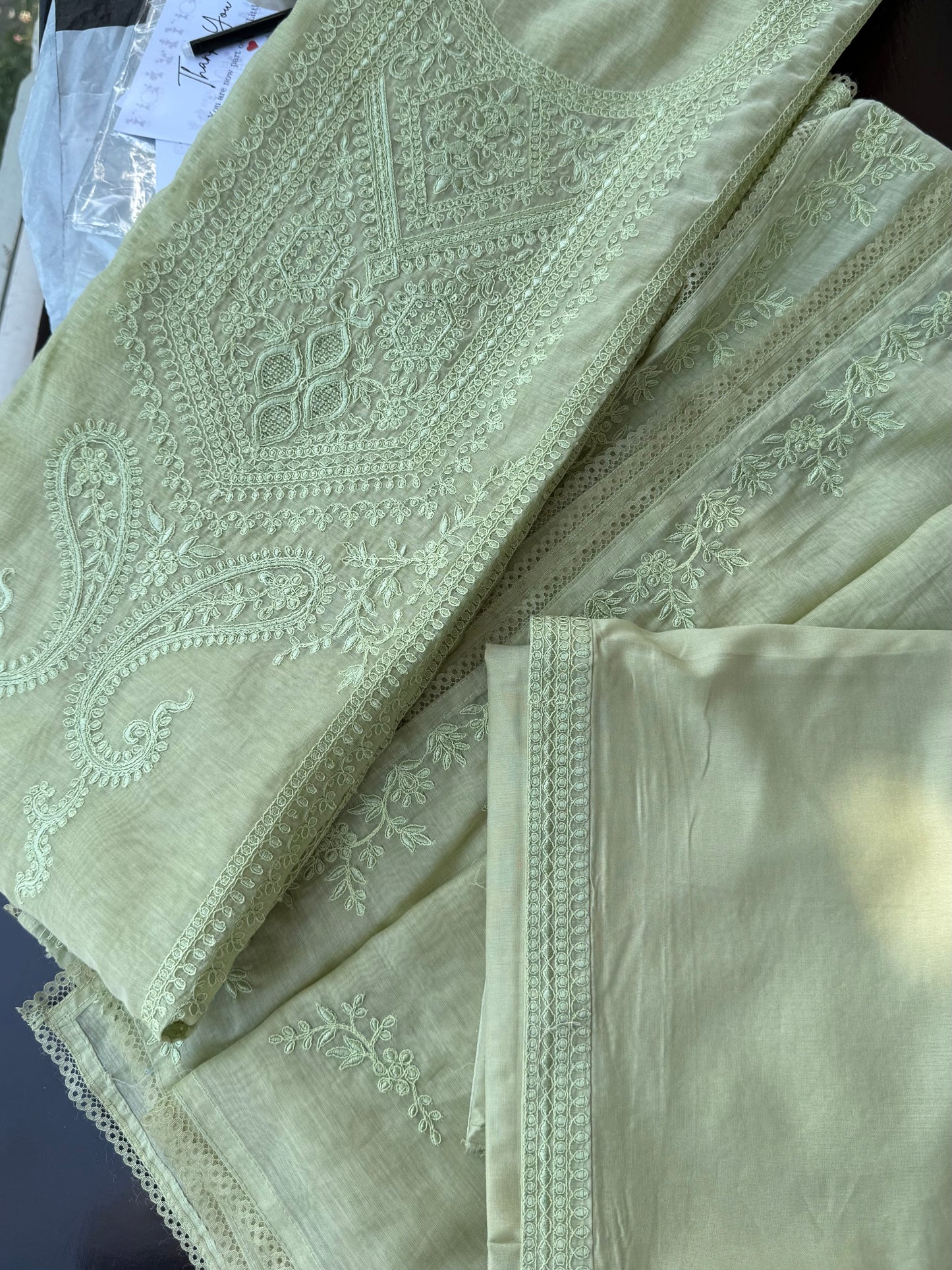 Luxurious Mul chanderi monochromatic threadwork suit