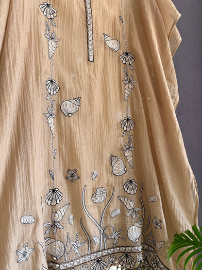 Luxurious Mul chanderi aqua shells suit