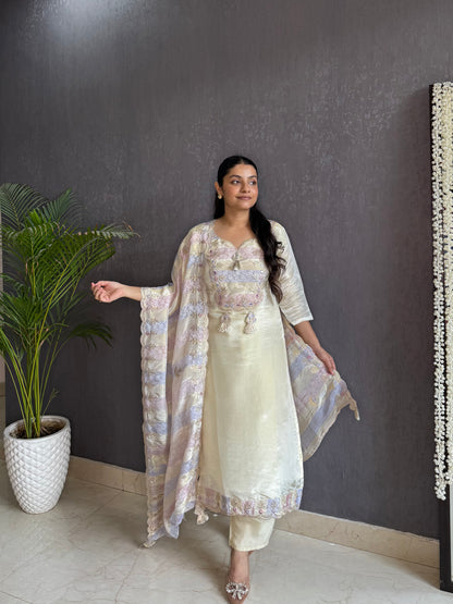 Tissue silk dori work suit set