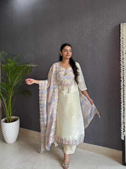 Tissue silk dori work suit set