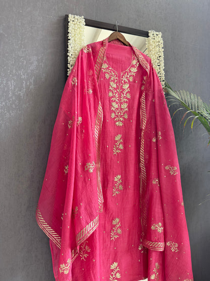 Luxurious Mul chanderi pitta work suit