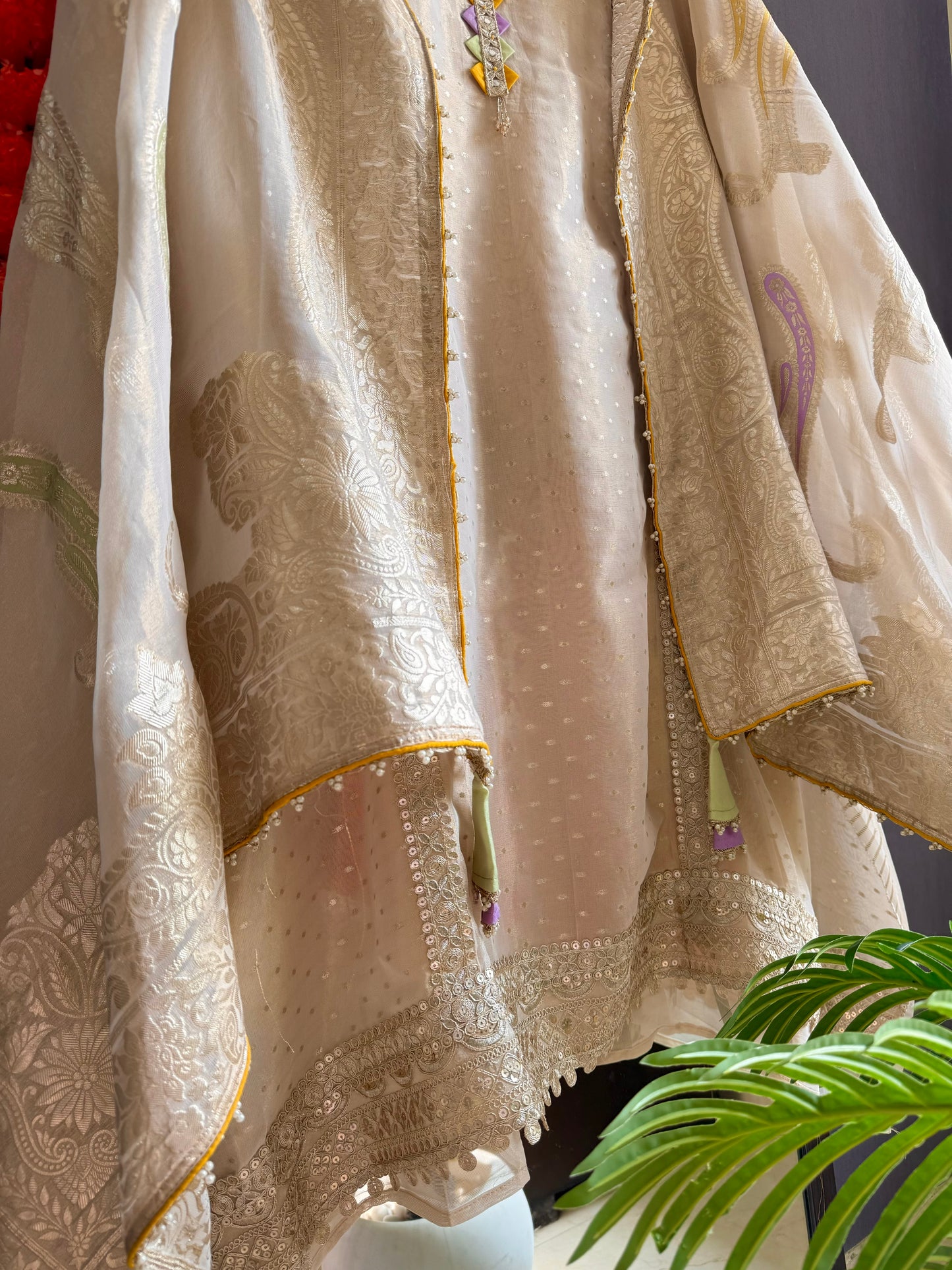 Luxurious aari work Tissue Benarsi silk suit