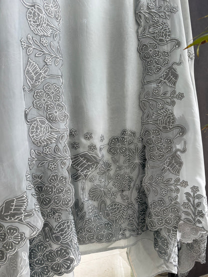 Organza appliqué work flamingos suit