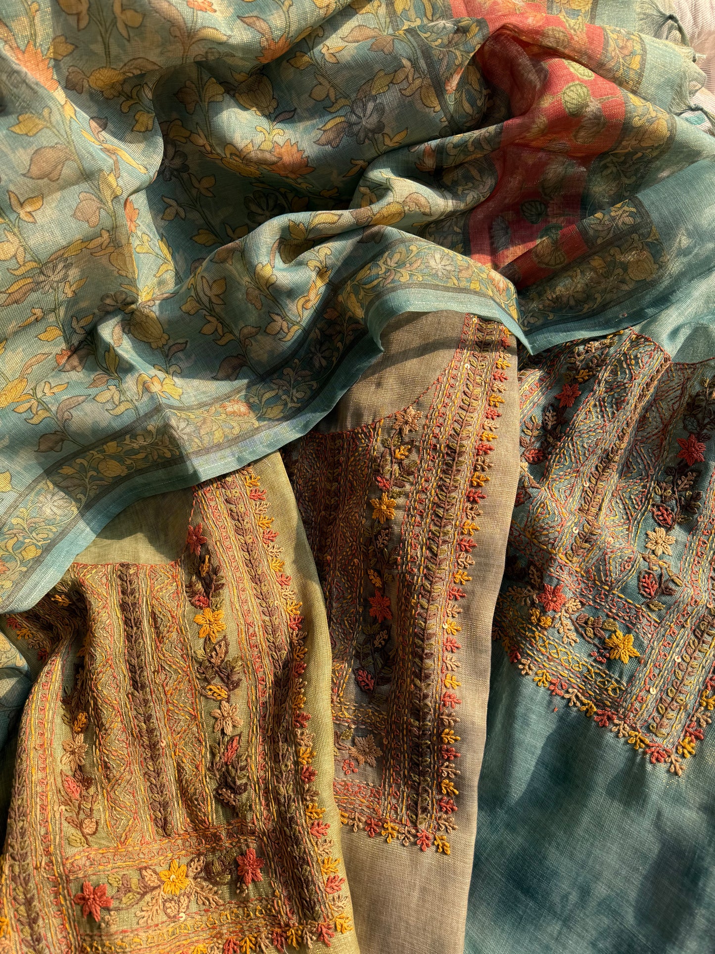 Pure linen frenchknot suit