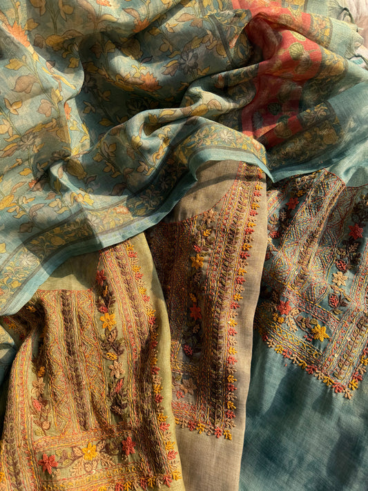 Pure linen frenchknot suit