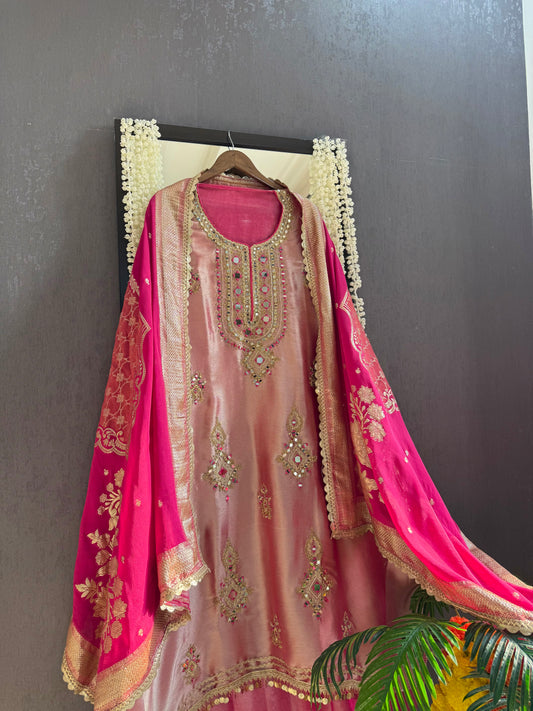 Luxurious tissue brocade Mirrorwork suit