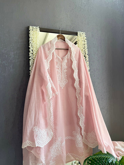Luxurious Mul chanderi appliqué work suit