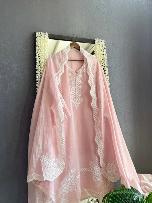 Luxurious Mul chanderi appliqué work suit