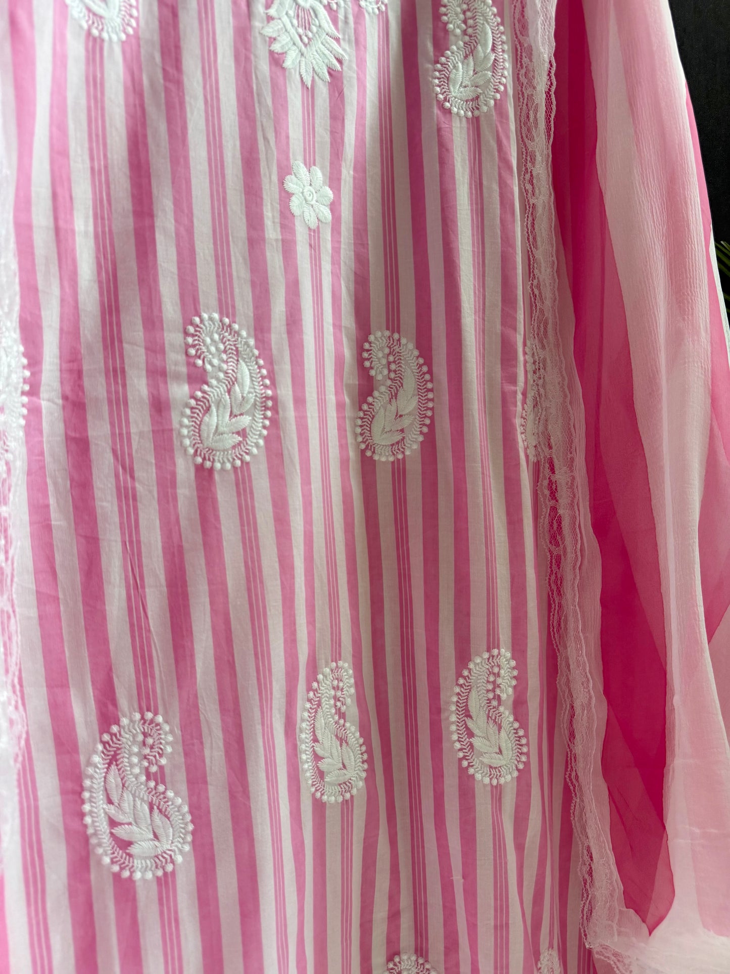 Striped cotton Lucknowi suit