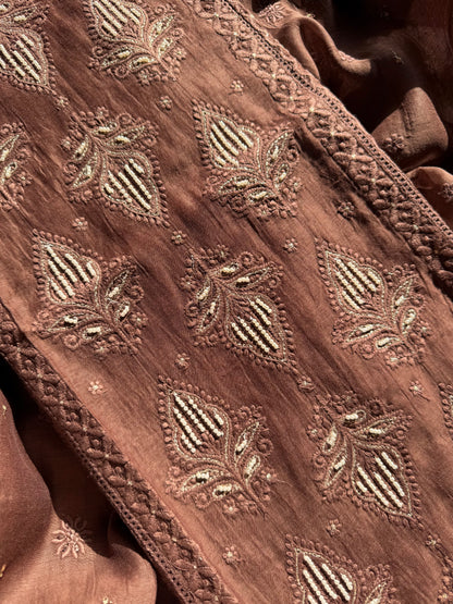 Luxurious Mul chanderi lucknowi handwork suit