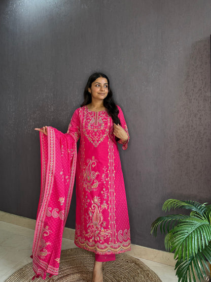 Pure cotton printed handwork kurta set