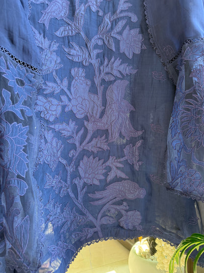 Luxurious organza appliqué work birds suit