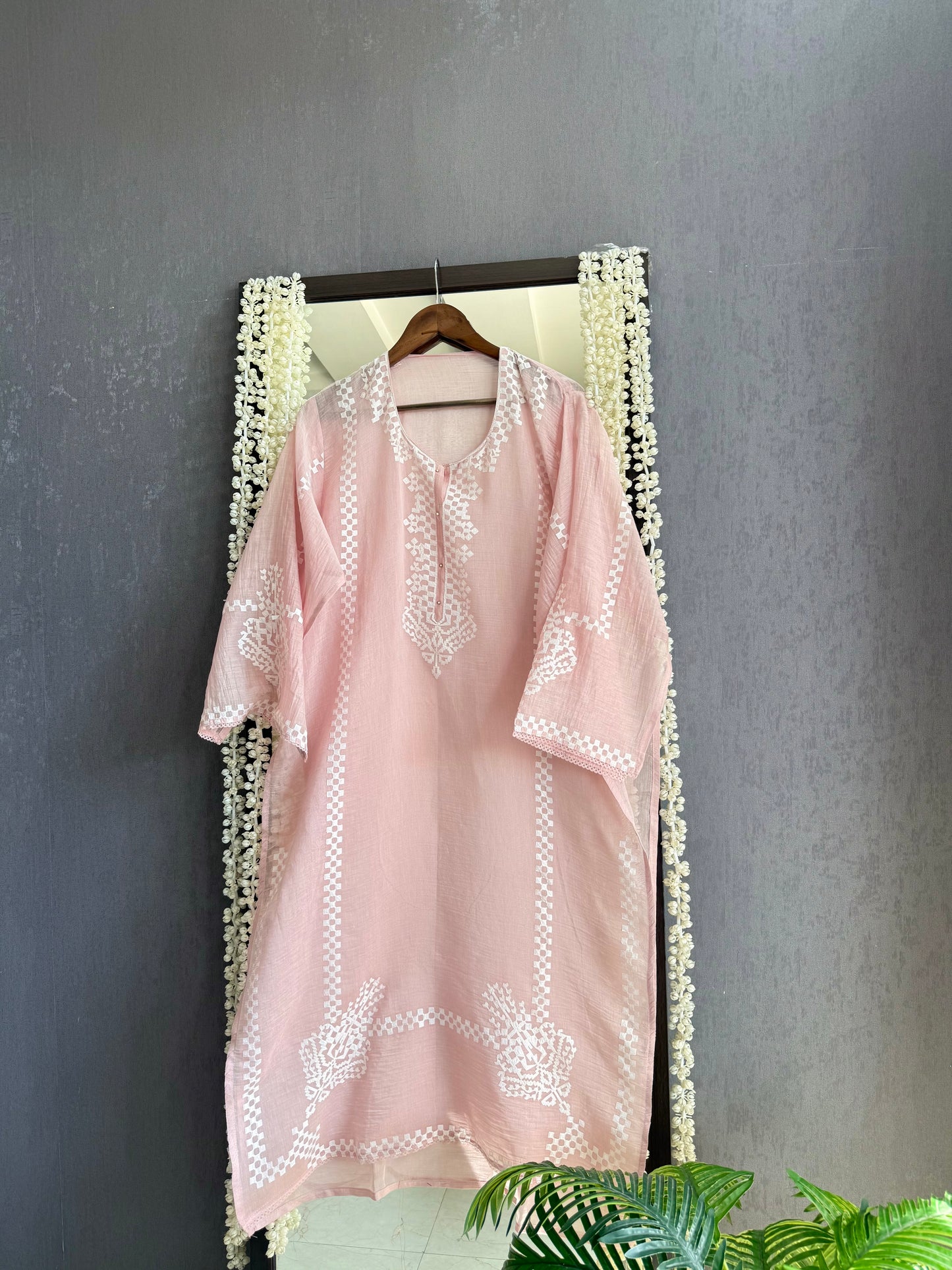 Luxurious Mul chanderi appliqué work suit