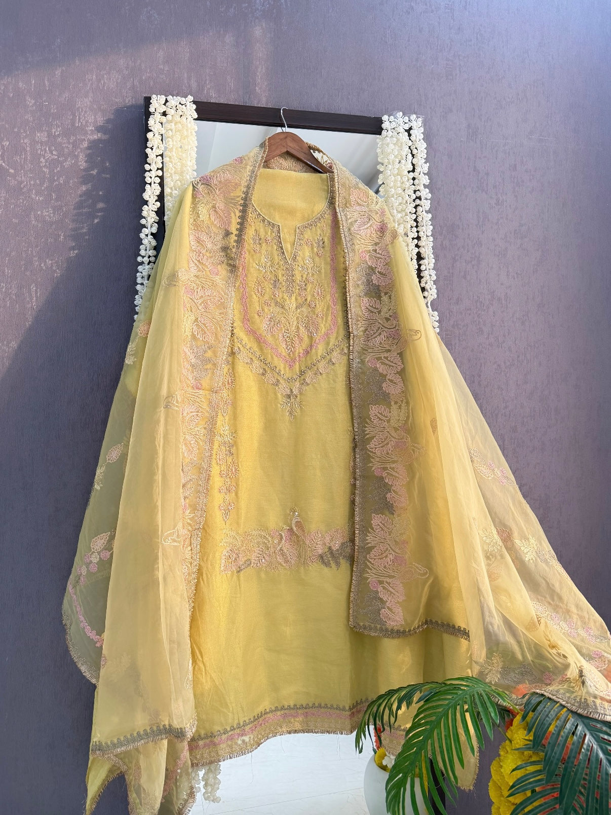 Premium tissue linen silk hand embroidered suit