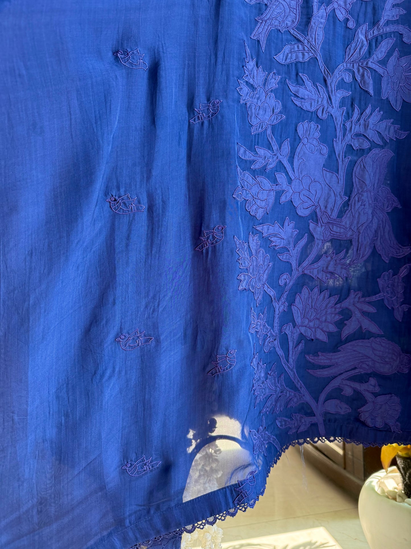 Luxurious organza appliqué work birds suit