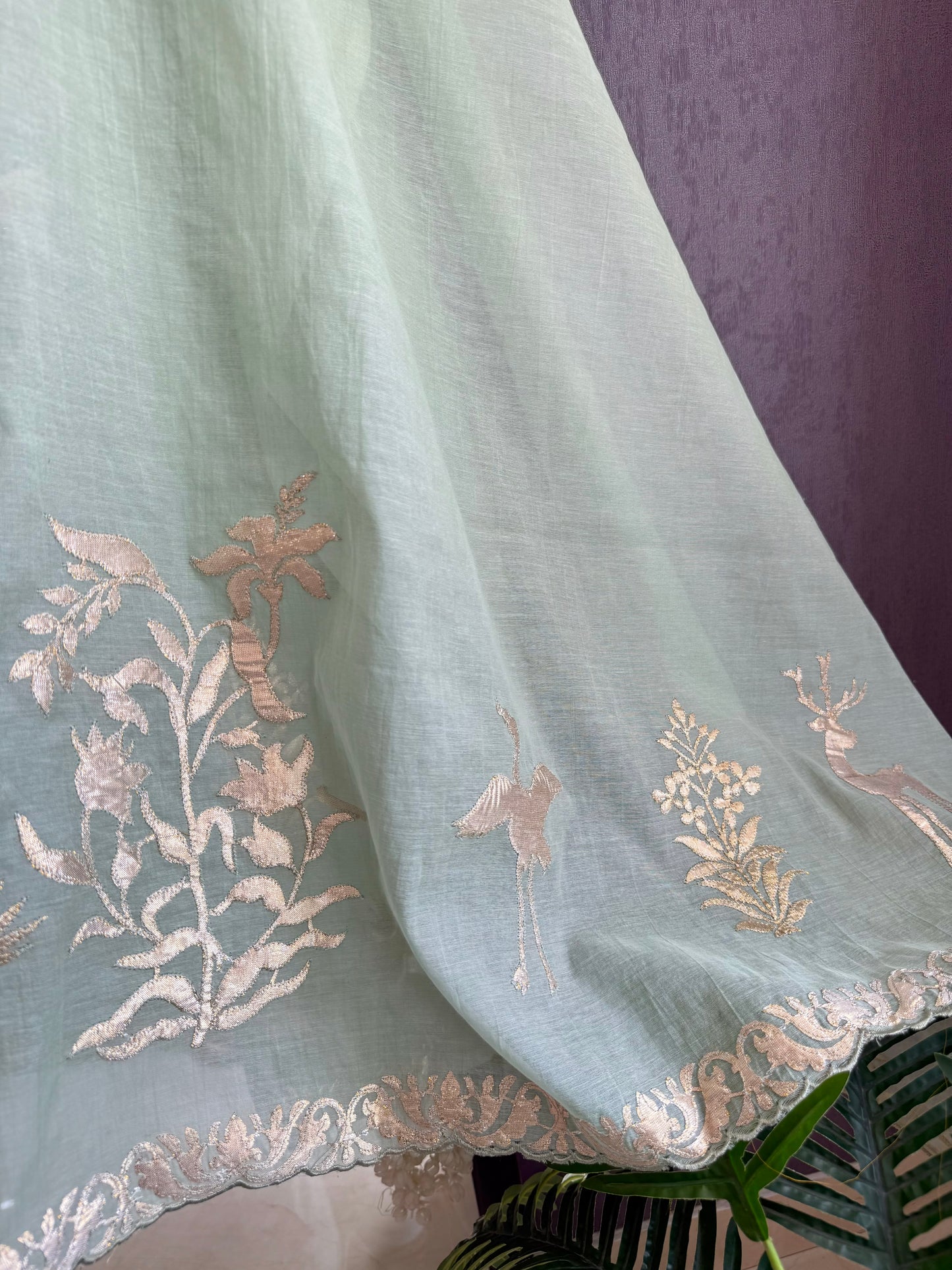 Luxurious Mul chanderi appliqué work suit