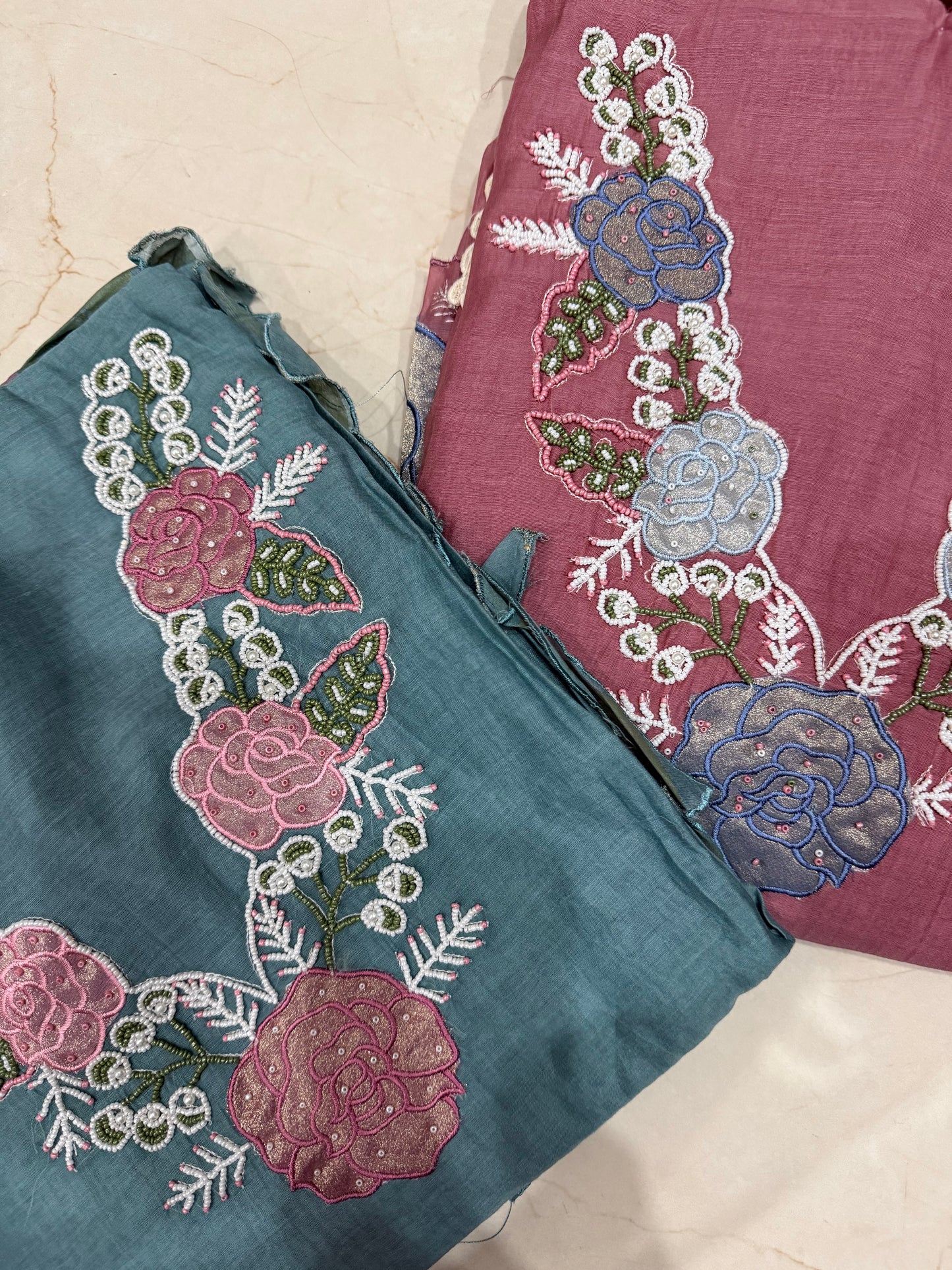 Luxurious Mul chanderi handpainted florals suit