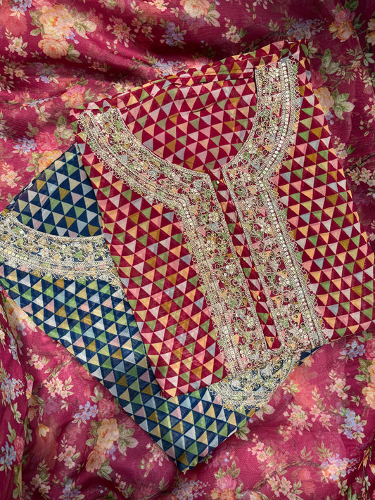 Aari work pearlwork organza suits