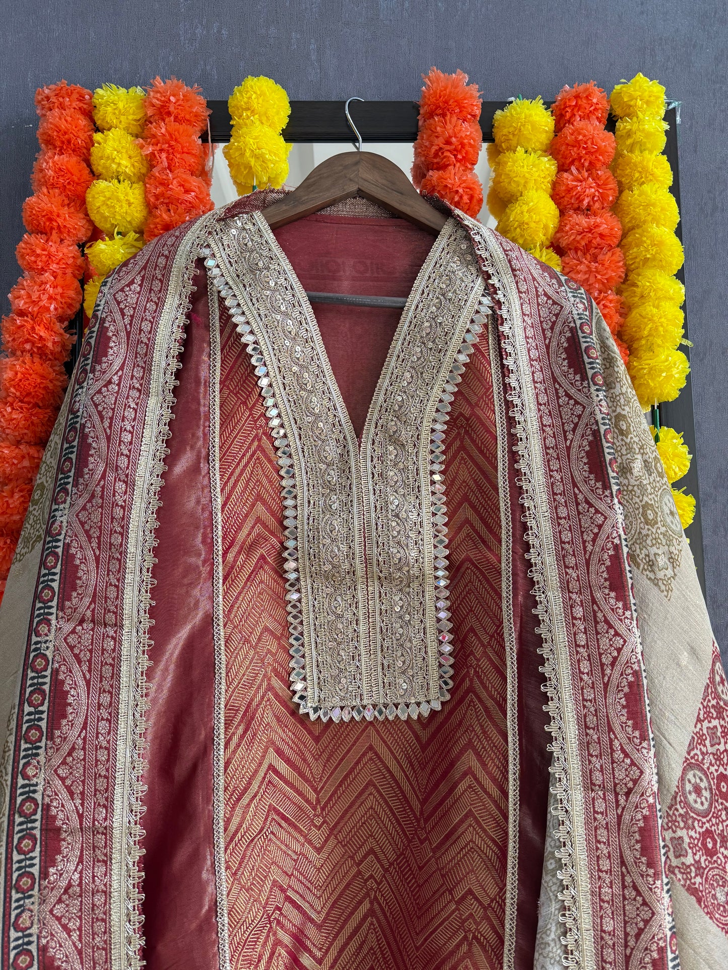 Luxurious Tissue silk Aari work suit