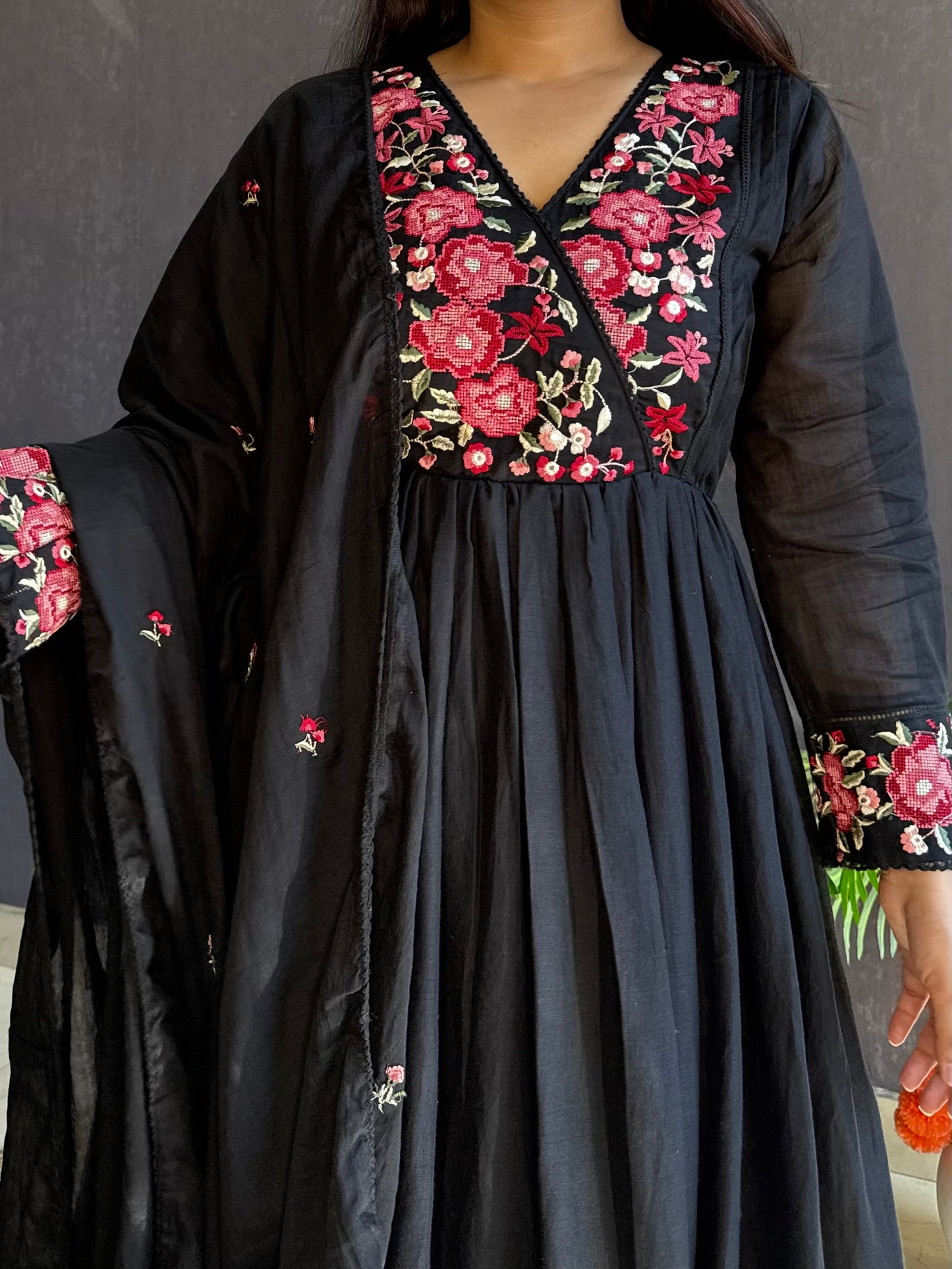 Mal cotton roses embroidered Anarkali