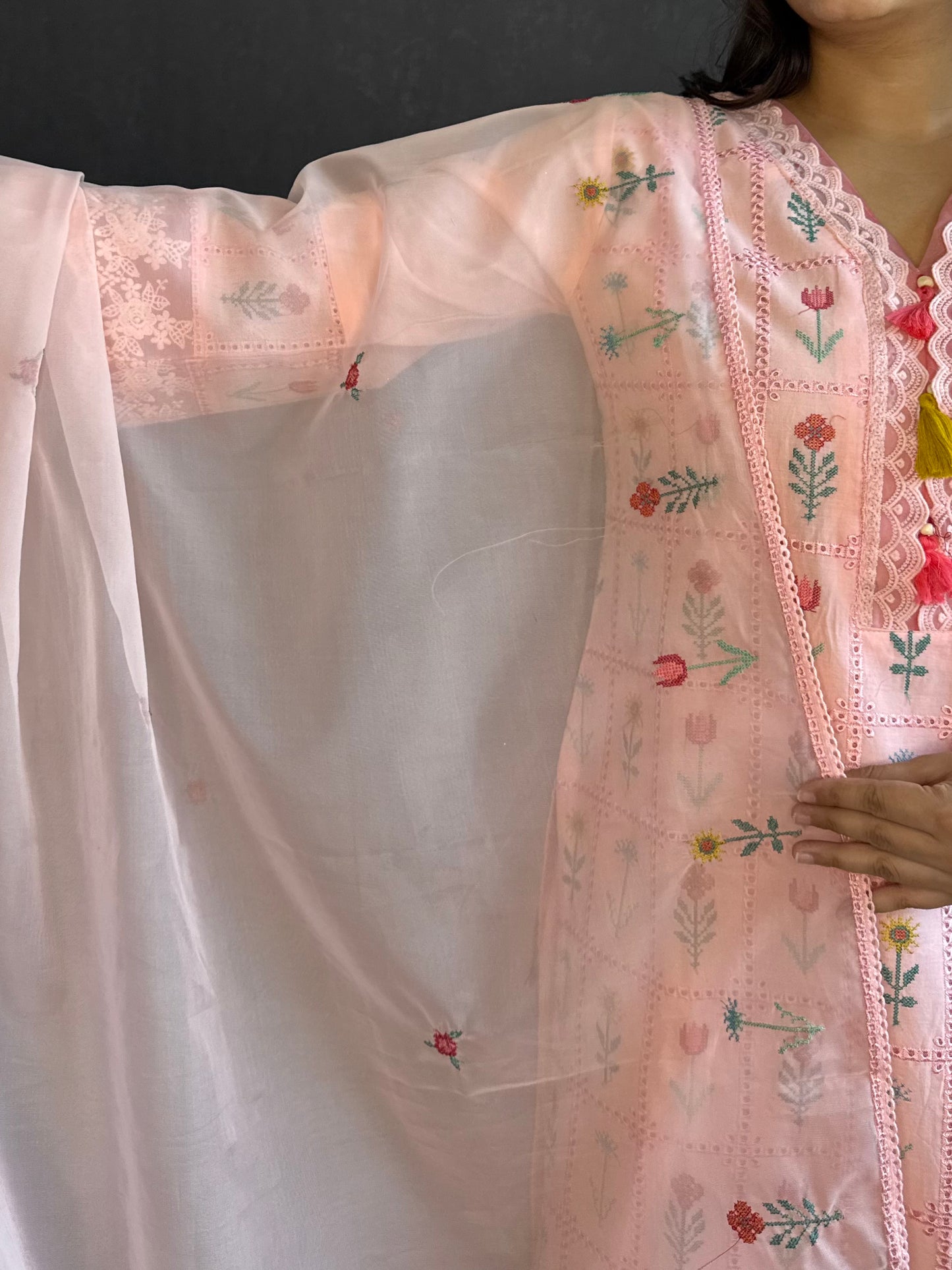 Cotton checked floral designer suit