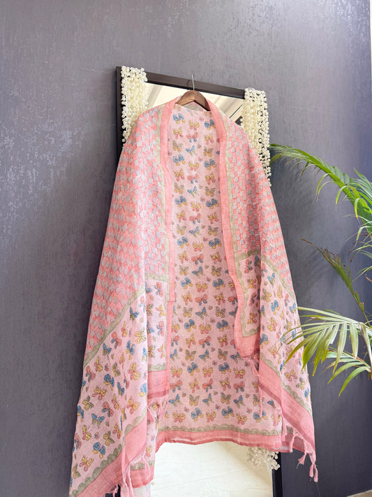Linen butterflies kantha work suit