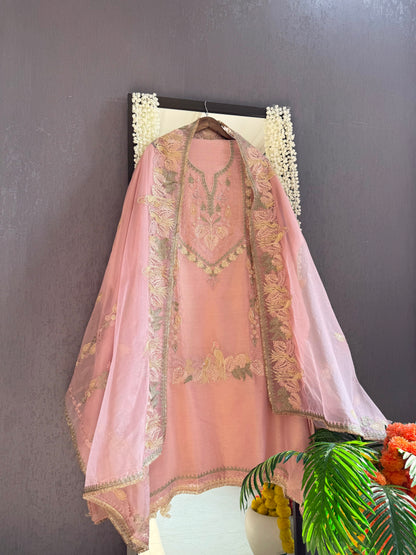 Premium tissue linen silk hand embroidered suit