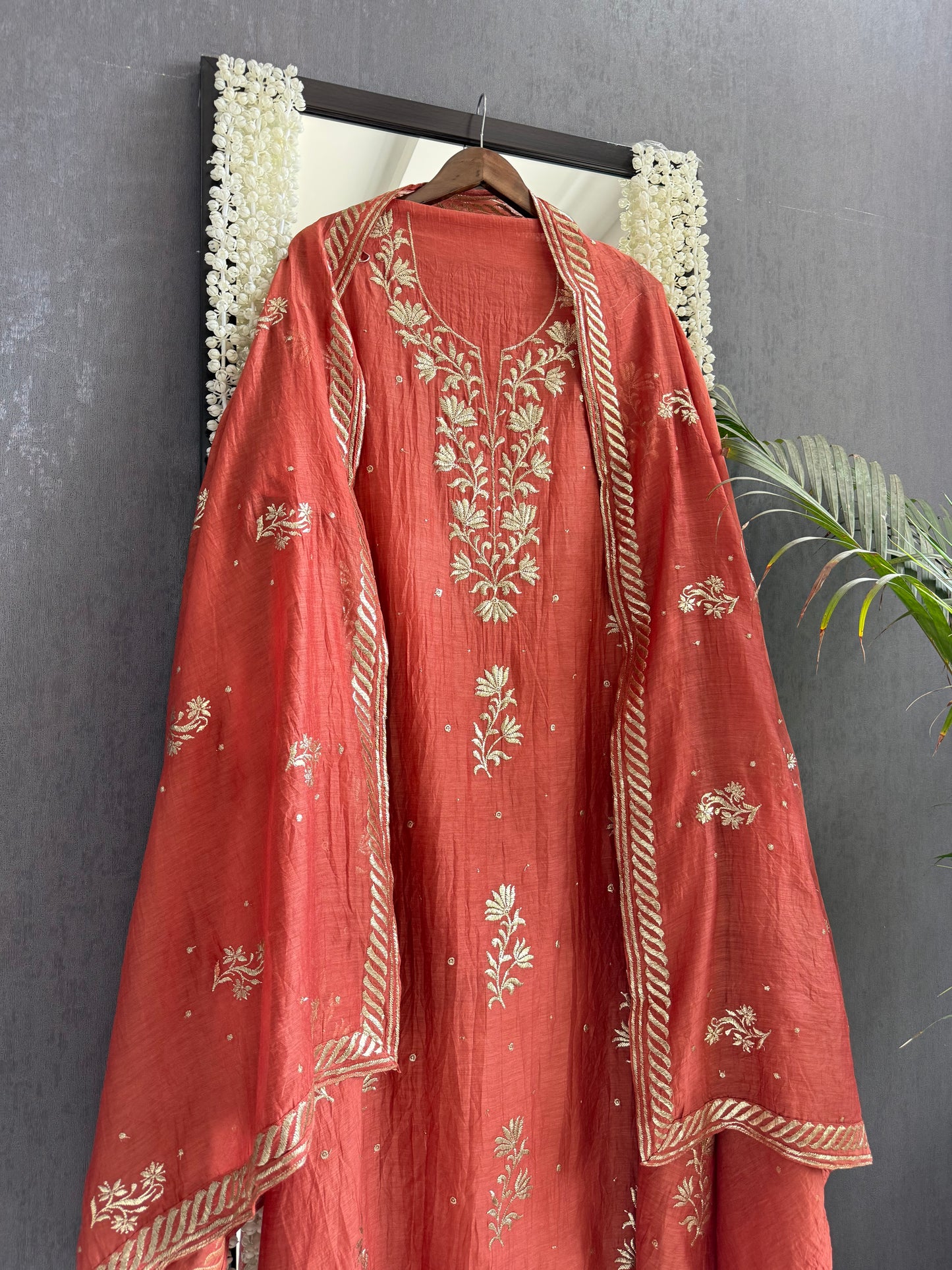 Luxurious Mul chanderi pitta work suit